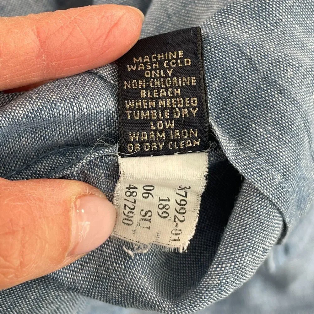 Banana Republic Shirt Men XL Blue 100% Linen Chambray‎ Long Sleeve Preppy